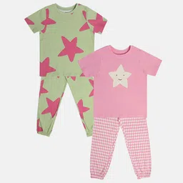 MINI KLUB Girls Pack Of 2 Quirky Printed Round Neck Pure Cotton Top With Pyjamas-image-8