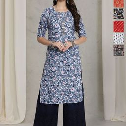 7Threads Women Ethnic Motifs Printed Thread Work Floral Crepe Kurta-image-97