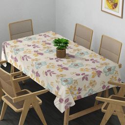 Arrabi Beige & Blue Floral Printed 8-Seater Table Cover-17