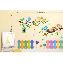 LANSTICK Green & Blue Tree With birds Printed Self-Adhesive Wall Stickers-image-46