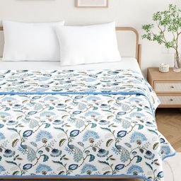 BELLA CASA White & Blue Floral Mild Winter 110 GSM Double Bed Dohar-image-87