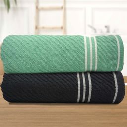 Myntra Elegant Homes green & Black 2 Pieces Striped Cotton 400 GSM Bath Towels-image-44