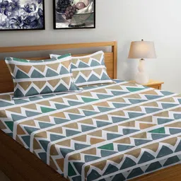 Aura White & Grey Geometric Printed 300 TC King Bedsheet Set 2.7 m x 2.6 m-67