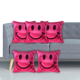 Kuber Industries Pink Set of 5 Checked Velvet Square Cushion Covers-29