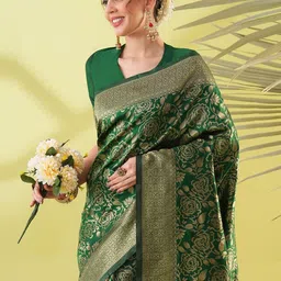 KALINI Green Silk Blend Woven Design Sarees-image-95