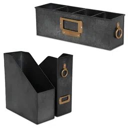 Living With Elan 3-Pcs Black Metal Office Study Table Organizer & File Holder-picture-21
