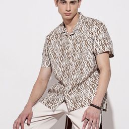 SHOWOFF Geometric Printed Cuban Collar Cotton Relaxed Fit Casual Shirt-picture-8