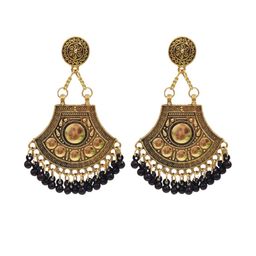 Weariton Women Black Ethnic Artificial Stones and Beads Gold-Plated Oxidised Chandbalis-picture-13