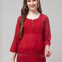 CROWN KING Women Embroidered Chikankari Pure Cotton Chikankari Kurti-picture-38