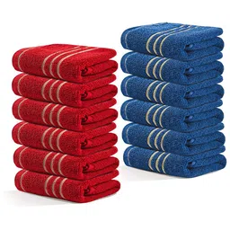 Kuber Industries Red & Blue 12 Pieces Striped Cotton 450 GSM Bath Towels-image-59