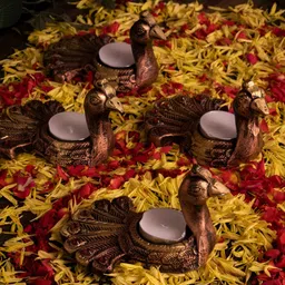 The handicraftian Bronze-Coloured & Gold-Toned 4 Pieces Textured Terracotta Candle Holders-image-98