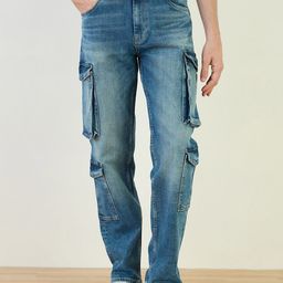 Iconic Men Regular Fit High-Rise Mildly Distressed Light Fade Stretchable Jeans-image-81