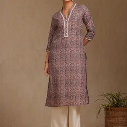 Soch Floral Printed V-Neck Kantha Work Straight Kurta-picture-56