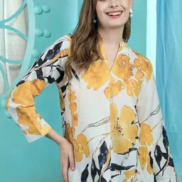 Winza Designer Women Floral Print Mandarin Collar Cotton Top-image-84