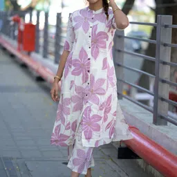 Anni Designer Floral Printed Mandarin Collar A-Line Kurta With Palazzos-25