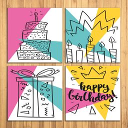 Wens Sparkle Laminated Wall Panels Happy Birthday Print Pack of 4 - Multicolor-image-88