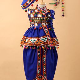 Bownbee Embroidered Sleeveless Kedia & Dhoti Set With Cap - Blue-picture-49