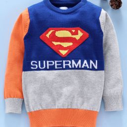 Mom's Love Full Sleeves Pullover Sweater Superman Print - Blue Grey-image-52