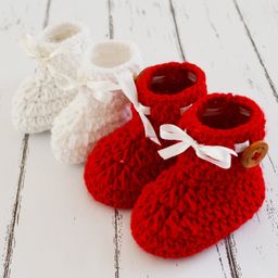 Love Crochet Art Ribbon Detailed Combo Of 2 Booties - Red & White-18