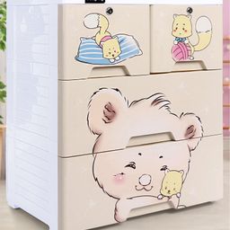Babyhug 3 Layers High Density Plastic Storage Cabinate Teddy Print With Wheels - Cream-21