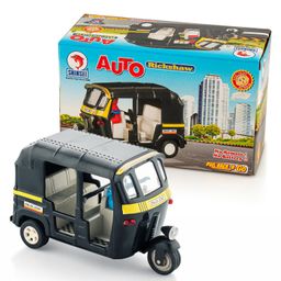 Shinsei Pull Back Auto Rickshaw Toy - Black & Yellow-20