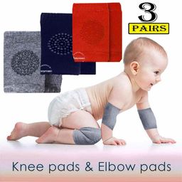 Babymoon Baby AntiSlip Stretchable Knee Cap Elbow Safety Protector Set Of 3 - Multicolour-21