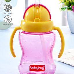 Babyhug Straw Sipper Bottle with Twin Handle Pink - 180 ml-10