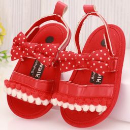 Cute Walk by Babyhug Pom Pom Lace Booties Bow Applique - Red-image-94
