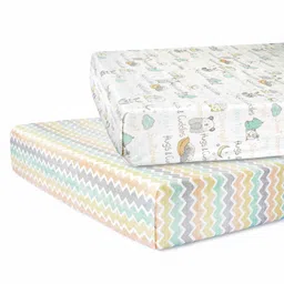 Abracadabra 100% Cotton Flat Cot Sheets for Standard Crib Sleepy Friends Print Set of 2 - Multicolor-picture-27