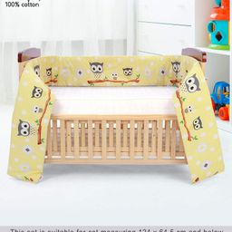 Babyhug 100% Cotton Crib Bumper Owl Print Regular - Yellow (Cot not Included)-21