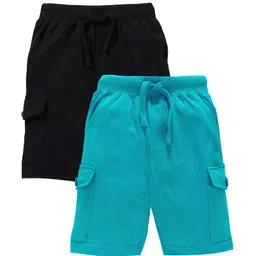 Kiddopanti Pack Of 2 Solid Colour Shorts - Blue & Black-picture-0