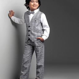 Robo Fry Full Sleeves Checked 3 Piece Party Suit - Grey-picture-44