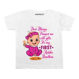 KNITROOT Half Sleeves First Raksha Bandhan Print Tee  - Whitee-image-75