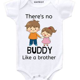 KNITROOT Half Sleeves Buddy Like A Brother Print Onesie - White-image-12