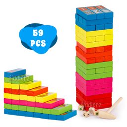 Fiddlerz Wooden Tumbling Tower Blocks Toy Set Multicolor - 59 Pieces-6