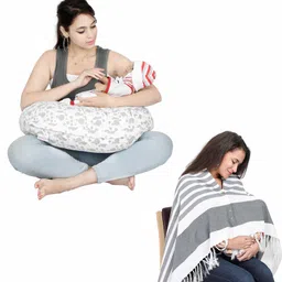 Lulamom 100% Cotton Nursing Shawl and Pillow Combo - Grey-picture-15