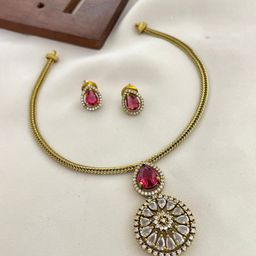 D Rio Fashions Gold-Plated Cubic Zirconia Stone Studded Jewellery Set-image-84
