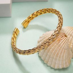 The Roadster Lifestyle Co Men Gold-Plated Open Cuff Bracelet-image-89
