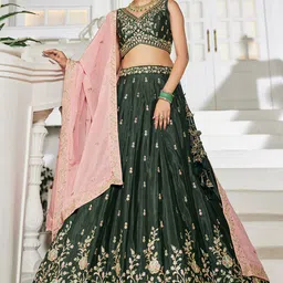 panchhi Embellished Sequinned Semi-Stitched Lehenga & Unstitched Blouse With Dupatta image 5
