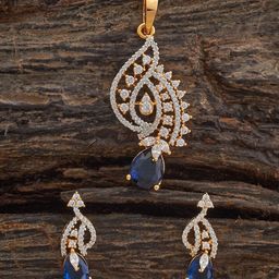 Kushal's Fashion Jewellery Sapphire Rhodium Gold-Plated Party Zircon Pendant Set-image-88
