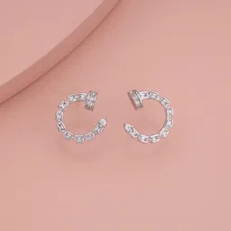 Kushal's Fashion Jewellery Rhodium-Plated Geometric Zircon Studded Studs-image-80