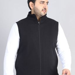 A AND K Men Plus Size Solid Mock Collar Gilet Jacket-image-61