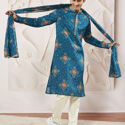 VASTRAMAY Men Bandhani Printed Regular Sequinned Kurta with Trousers & With Dupatta-15
