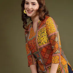 KALAMIR Women Ethnic Motifs Print Mandarin Collar Top-picture-43