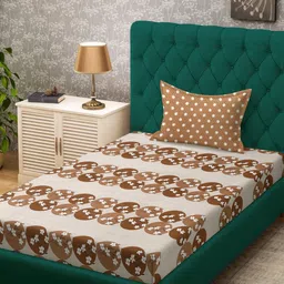 KLOTTHE Brown Floral Cotton Single Bedsheets-image-51