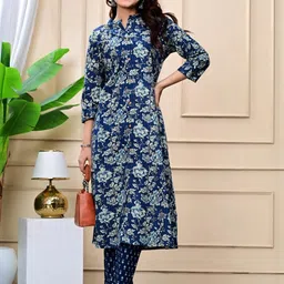 Angkor Women Floral Printed Regular Pure Cotton A-Line Kurta & Trousers-picture-10