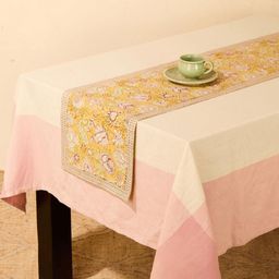 Fabindia Yellow & Pink Printed Cotton Small Table Runner-30