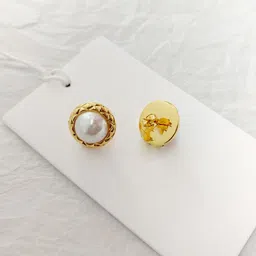 VAGHBHATT Gold-Plated Pearls Beaded Textured Rim Circular Studs image 3