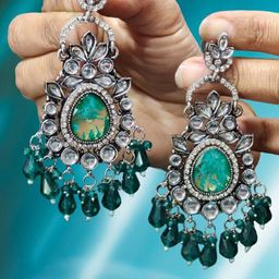 OPUS GEMS Artificial Stones Studded And Beaded Teardrop Shaped Enamelled Drop Earrings-image-49