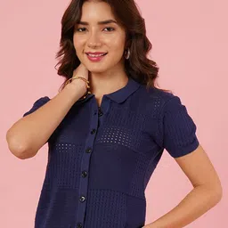 DressBerry Cotton Self Design Shirt Style Crop Top-picture-42